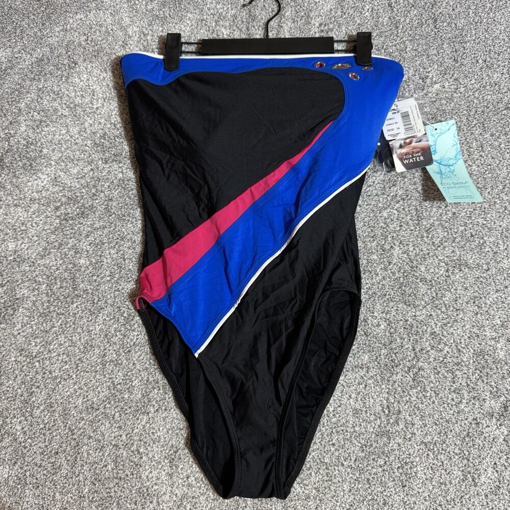 Eco Swim One Piece Swimsuit Size 14 Removable Pads Straps Sustainable Retro Y2K